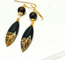 Garnet and Palmwood Stone Earrings