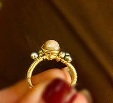 Chocolate Moonstone Ring With Purple Freshwater Pearls