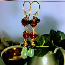 Red Agate Blue Chalcedony and Jet Earrings