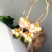 Angel Skin Coral Peridot and Pearl Earrings