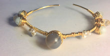 Grey Agate Stackable Cuff Bracelet with Aquamarine