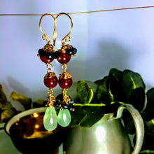 Red Agate Blue Chalcedony and Jet Earrings
