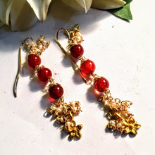 Red Agate Earring with Gold Flower