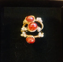Set of Three Carnelian and Freshwater Pearl Rings
