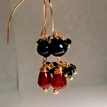 Pearl, Carnelian, and Gold Wire Work Earrings