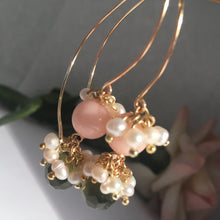 Angel Skin Coral Peridot and Pearl Earrings