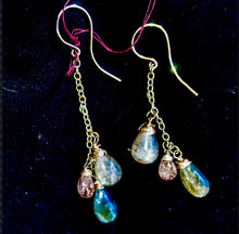 Sunstone, Labradorite, and Freshwater Pearl Dangles