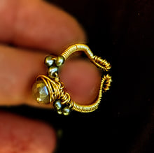 Chocolate Moonstone Ring With Purple Freshwater Pearls