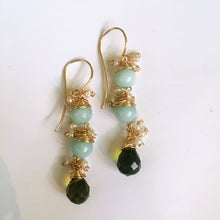Amazonite and Peridot Earrings with Pearl Accents