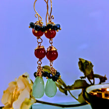 Red Agate Blue Chalcedony and Jet Earrings