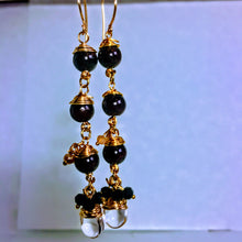 Ruby Red Garnet Boho Gold Wire Wrapped Dangle Earrings