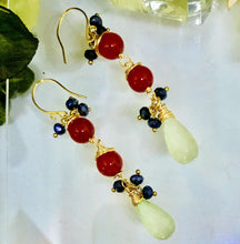 Red Agate Blue Chalcedony and Jet Earrings