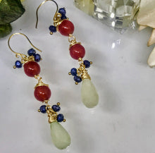 Red Agate Blue Chalcedony and Jet Earrings