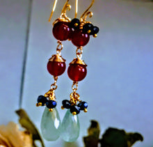 Red Agate Blue Chalcedony and Jet Earrings