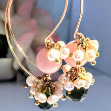 Angel Skin Coral Peridot and Pearl Earrings