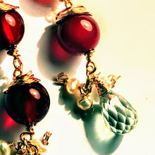 Red Agate and Green Amethyst Earrings with Pearl Accents