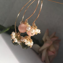Angel Skin Coral Peridot and Pearl Earrings