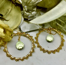 Handwrapped Gold Green Amethyst Hoops