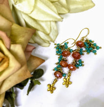 Silver Coated Carnelian, Smoky Quartz, and Czech Glass Earrings